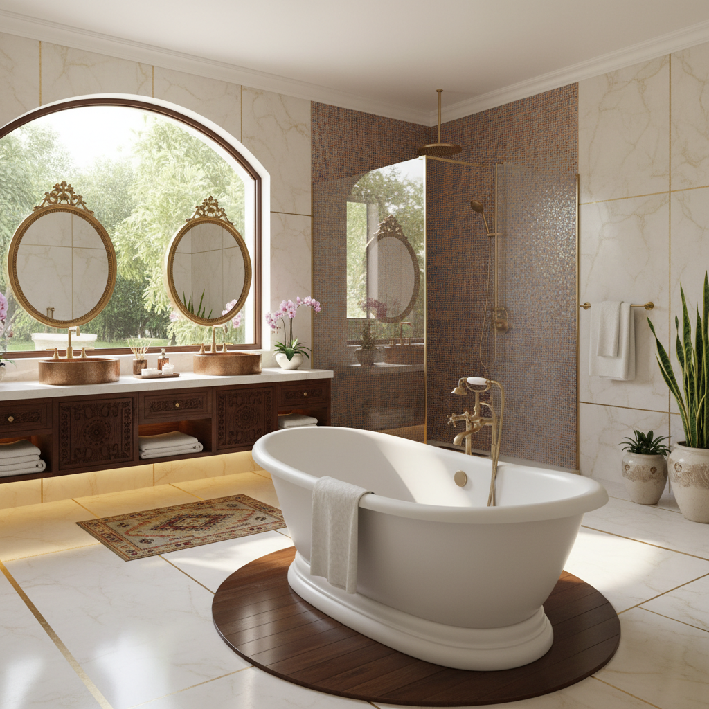 Luxury bathroom with freestanding tub and walk-in shower