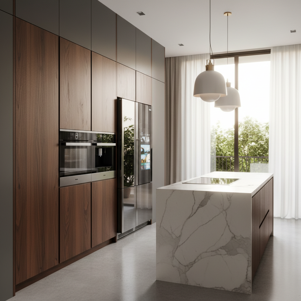 Integrated smart kitchen appliances in a luxury setting